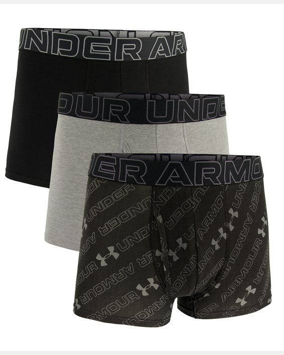 Men's UA Performance Cotton 3" 3-Pack Printed Boxerjock® in Black image number 2